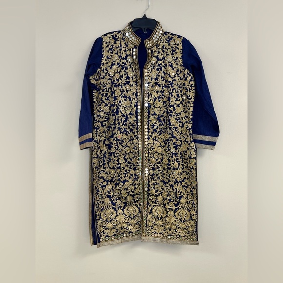 Elegant Blue and Gold Embroidered Jacket - Picture 6 of 9